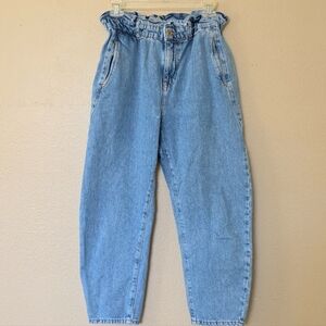Zara Womens Paperbag Baggy Carrot Leg Cropped Denim Jeans - Size 4